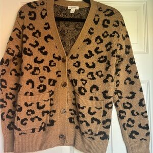 Girls 10-11 Crewcut Leopard Cardigan Sweater